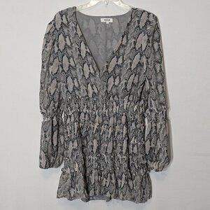 Women's VOGE BOUTIQUE, Gray/Beige Snake Print Chiffon Mini Dress; Size L